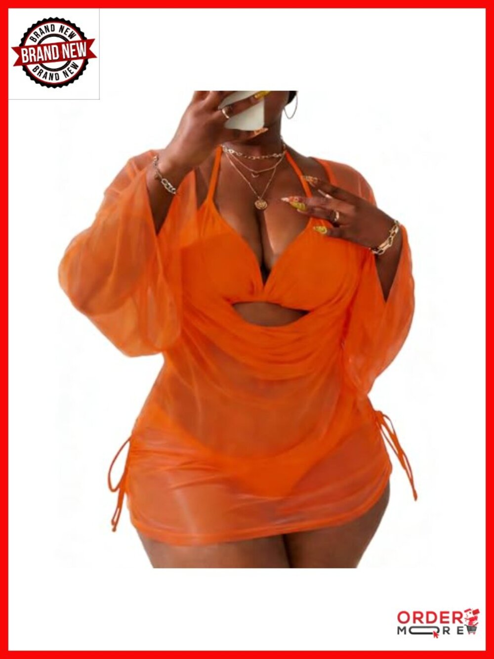 Plus Size Halter String Triangle Bikini Set 3 Piece Swimsuits Side Ruched